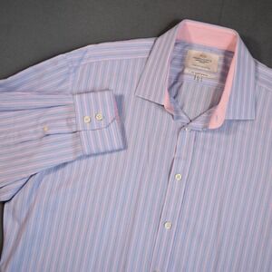 Hawes & Curtis Jermyn Street London 2 Ply Cotton Luxury Slim Fit Pink Blue 16.5